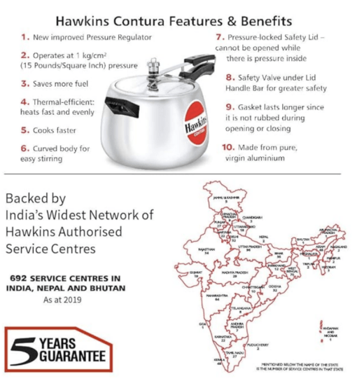 Hawkins Contura Aluminium Inner Lid Pressure Cooker, 6.5 Litre, Silver (HC65) - Image 3